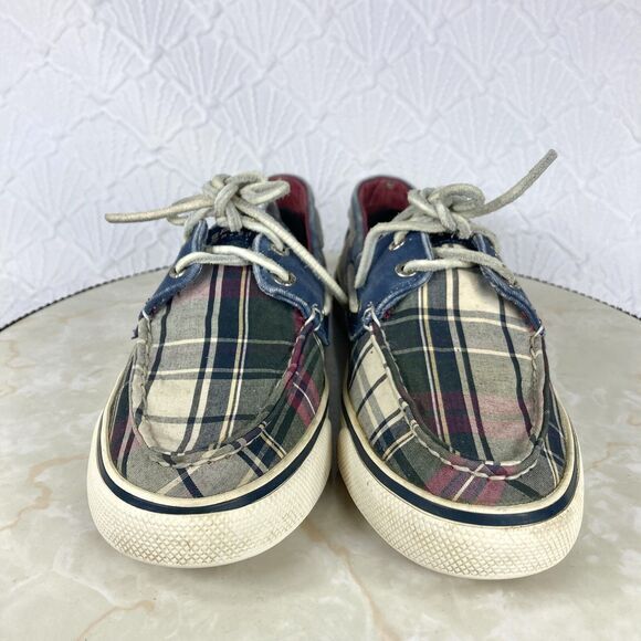 Sperry Shoes Womens 7.5 Blue Plaid Bahama II Kick Back Nautical Slip On Loafers - Picture 3 of 12